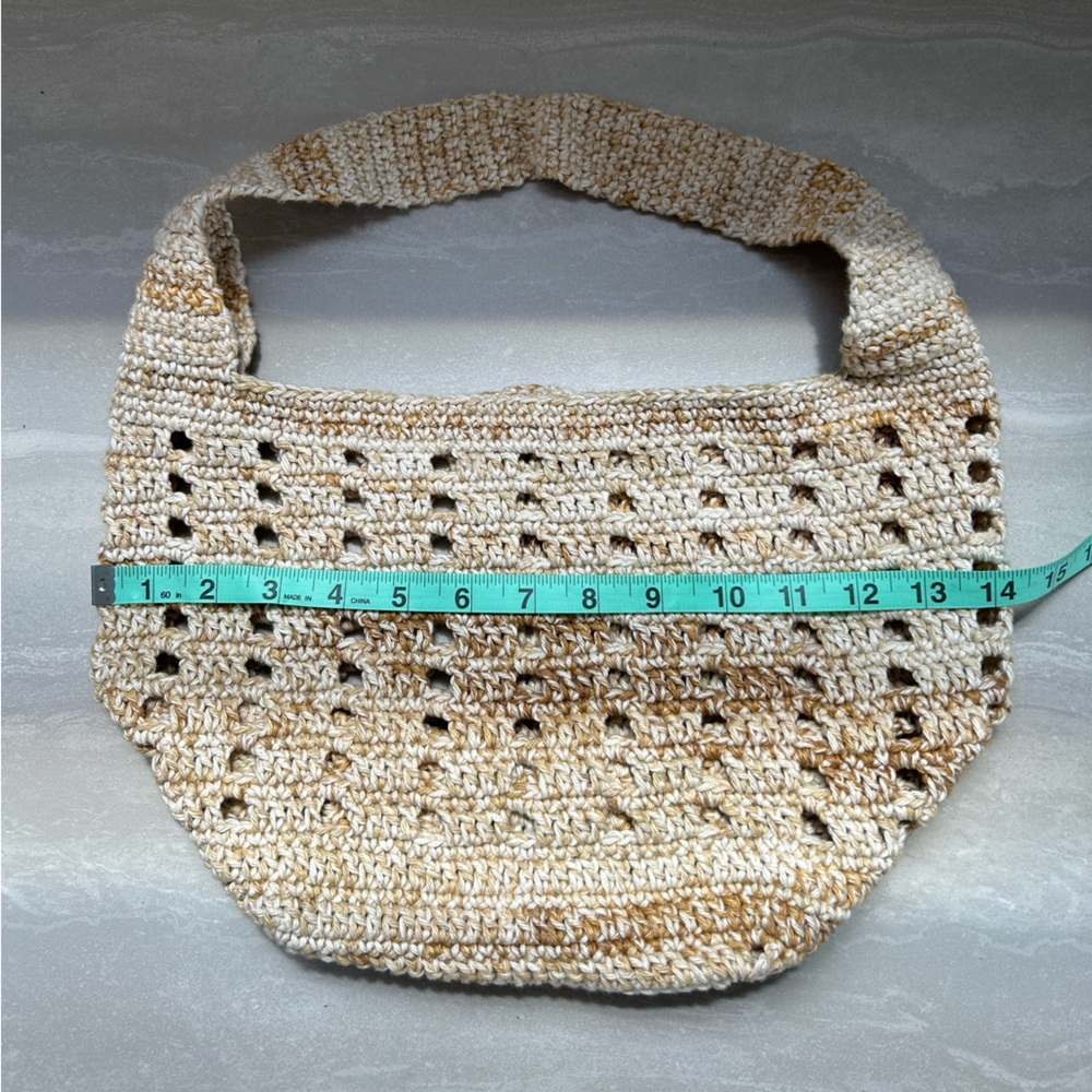 Handmade Crochet Shoulder Bag in Cream & Tan - Picture 7 of 8